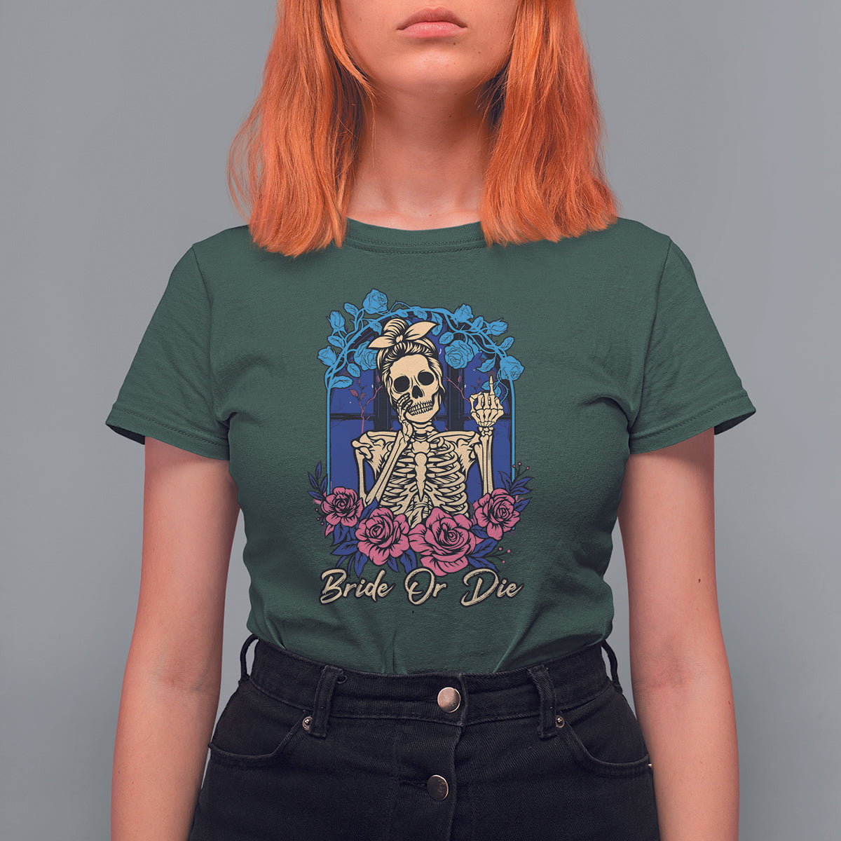 Funny Engagement T Shirt For Women Bride Or Die Skeleton Gothic Bachelorette Party - Wonder Print Shop