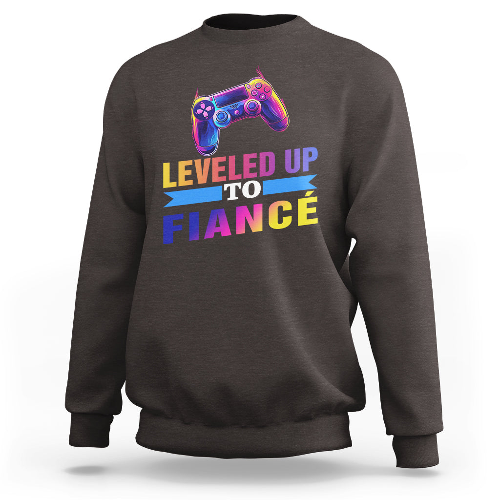 Engagement Sweatshirt Leveled Up To Fiance Funny Gamer Newly Engaged Couple Matching - Wonder Print Shop
