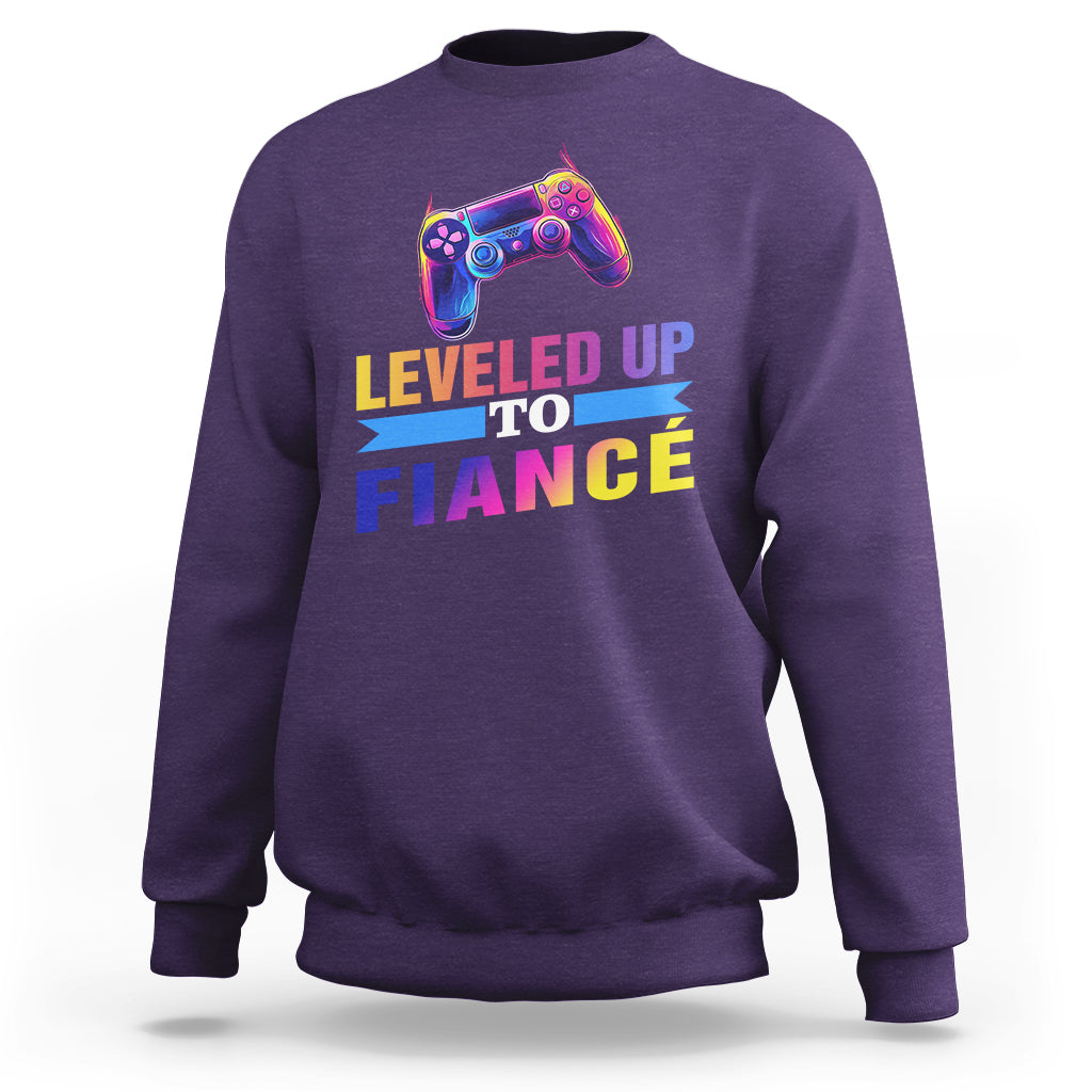 Engagement Sweatshirt Leveled Up To Fiance Funny Gamer Newly Engaged Couple Matching - Wonder Print Shop