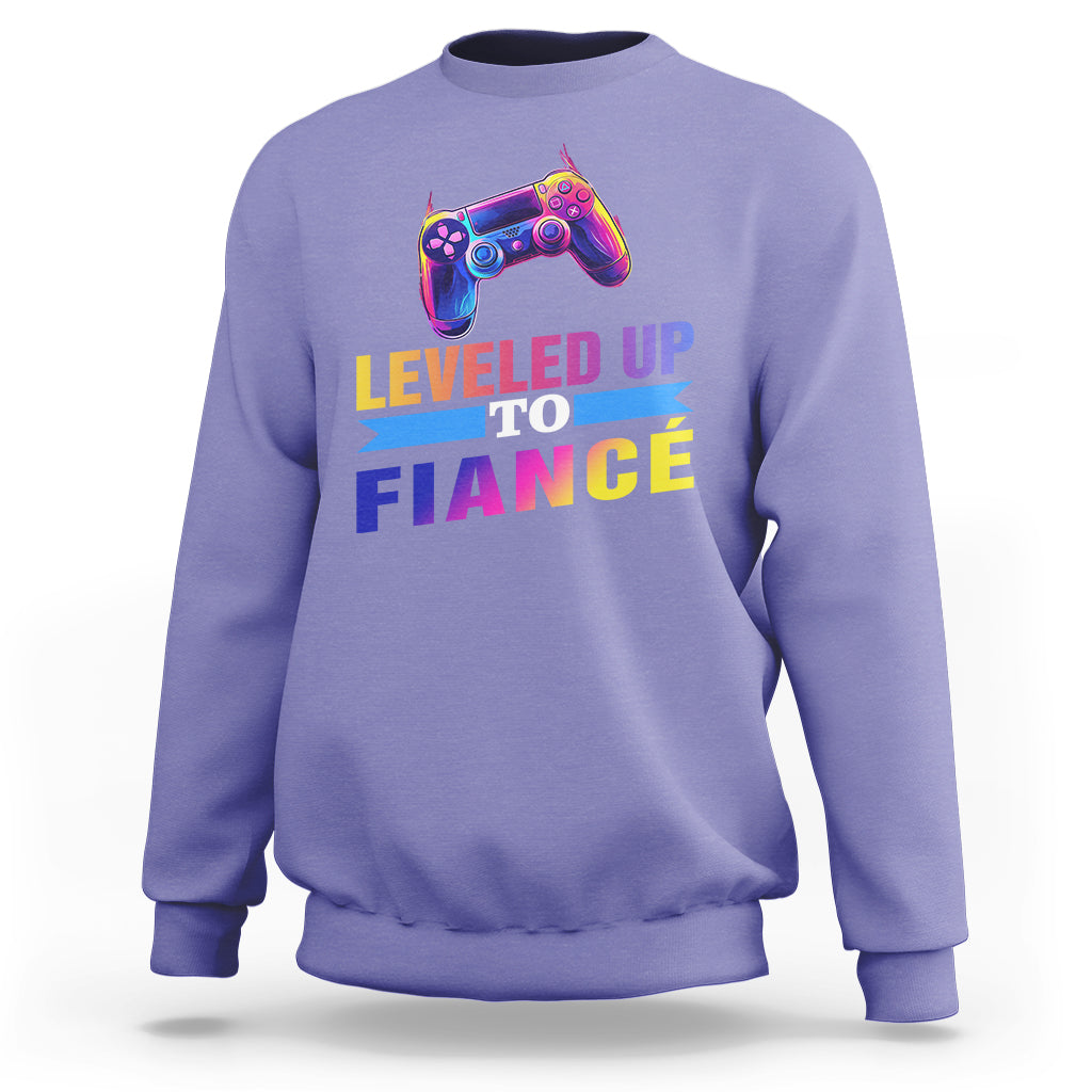 Engagement Sweatshirt Leveled Up To Fiance Funny Gamer Newly Engaged Couple Matching - Wonder Print Shop
