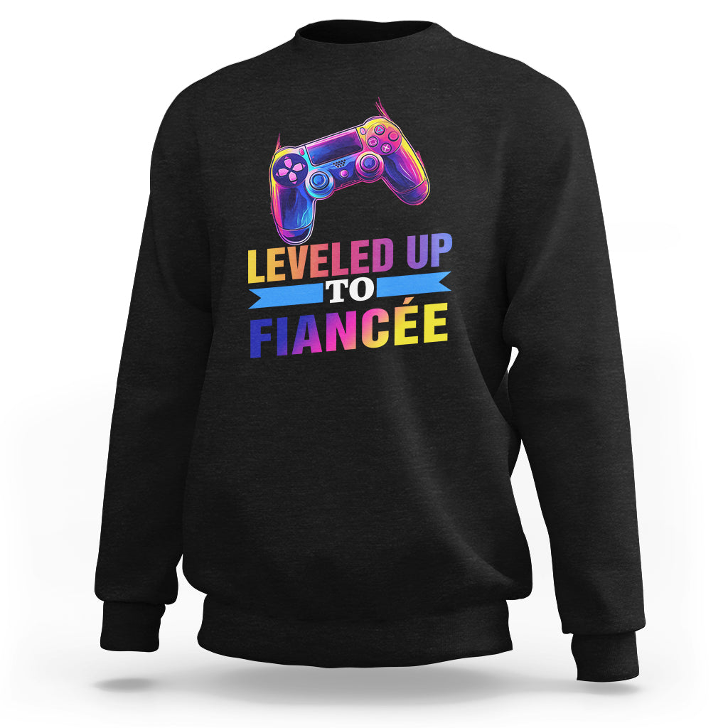Engagement Sweatshirt Leveled Up To Fiancee Funny Gamer Newly Engaged Couple Matching - Wonder Print Shop