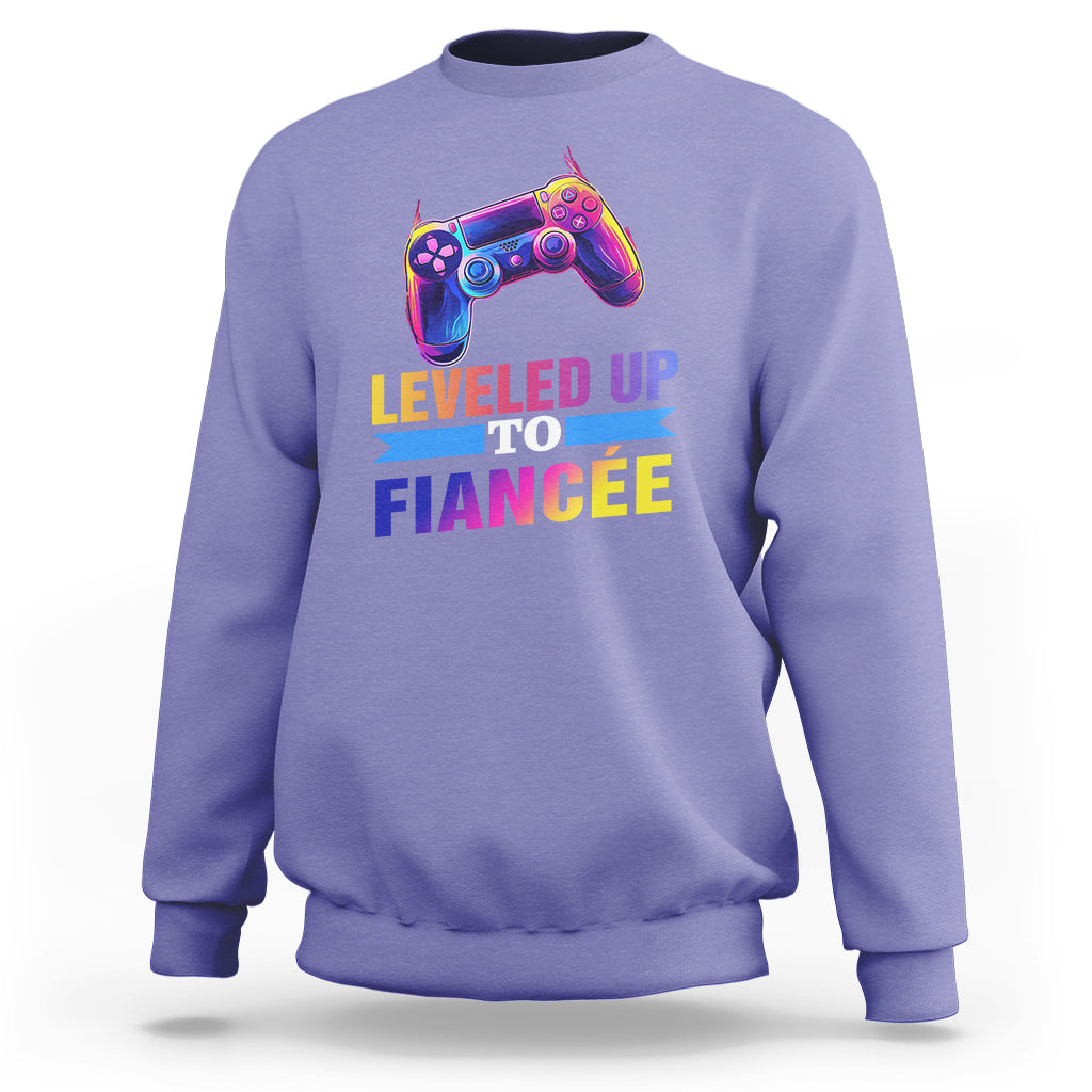 Engagement Sweatshirt Leveled Up To Fiancee Funny Gamer Newly Engaged Couple Matching - Wonder Print Shop