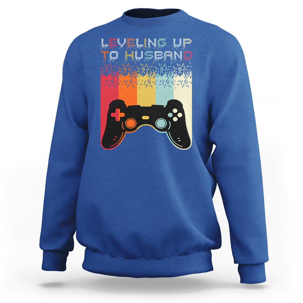 Engagement Sweatshirt Leveled Up To Husband Funny Gamer Newly Engaged Couple Matching - Wonder Print Shop