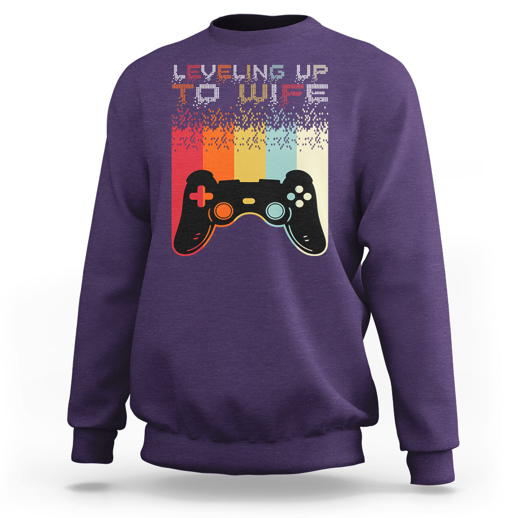 Engagement Sweatshirt Leveled Up To Wife Funny Gamer Newly Engaged Couple Matching - Wonder Print Shop