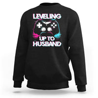 Engagement Sweatshirt Leveled Up To Husband Funny Gamer Vaporwave Newly Engaged Couple Matching - Wonder Print Shop
