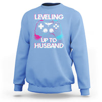 Engagement Sweatshirt Leveled Up To Husband Funny Gamer Vaporwave Newly Engaged Couple Matching - Wonder Print Shop