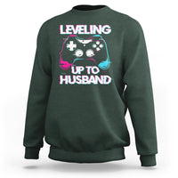 Engagement Sweatshirt Leveled Up To Husband Funny Gamer Vaporwave Newly Engaged Couple Matching - Wonder Print Shop