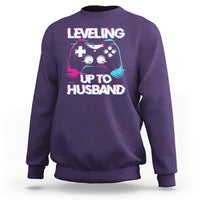 Engagement Sweatshirt Leveled Up To Husband Funny Gamer Vaporwave Newly Engaged Couple Matching - Wonder Print Shop