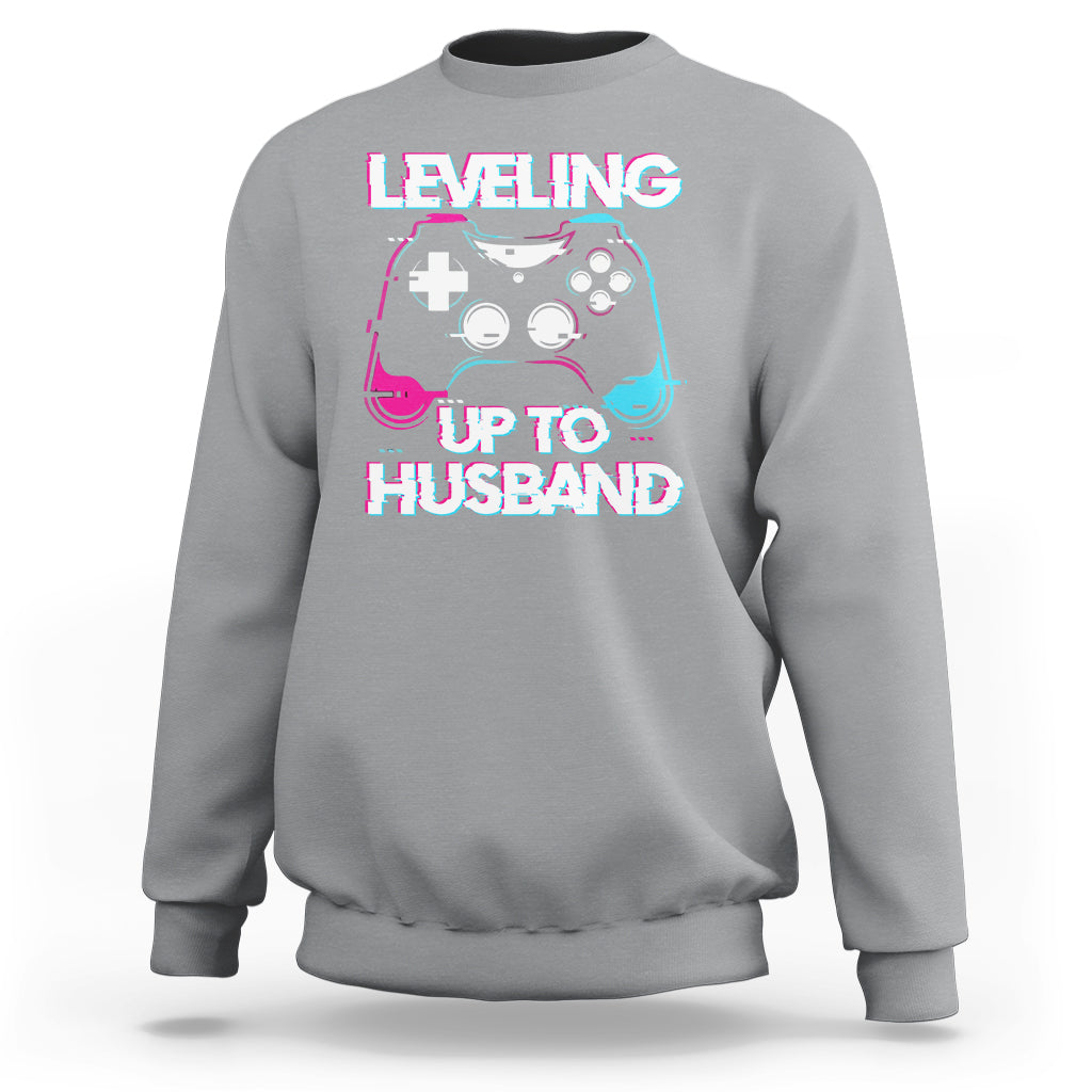 Engagement Sweatshirt Leveled Up To Husband Funny Gamer Vaporwave Newly Engaged Couple Matching - Wonder Print Shop