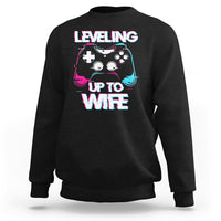 Engagement Sweatshirt Leveled Up To WIfe Funny Gamer Vaporwave Newly Engaged Couple Matching - Wonder Print Shop