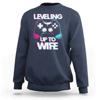 Engagement Sweatshirt Leveled Up To WIfe Funny Gamer Vaporwave Newly Engaged Couple Matching - Wonder Print Shop
