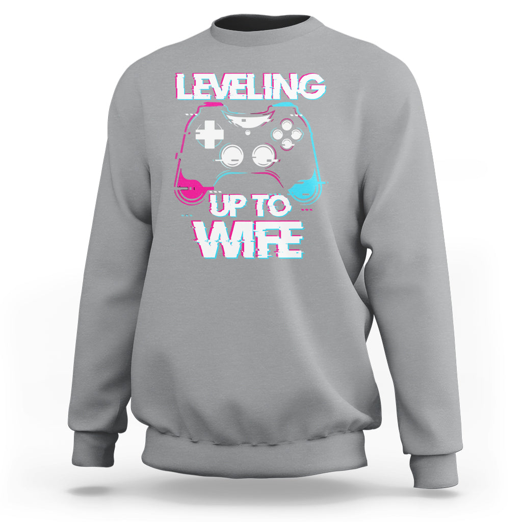 Engagement Sweatshirt Leveled Up To WIfe Funny Gamer Vaporwave Newly Engaged Couple Matching - Wonder Print Shop