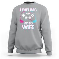 Engagement Sweatshirt Leveled Up To WIfe Funny Gamer Vaporwave Newly Engaged Couple Matching - Wonder Print Shop