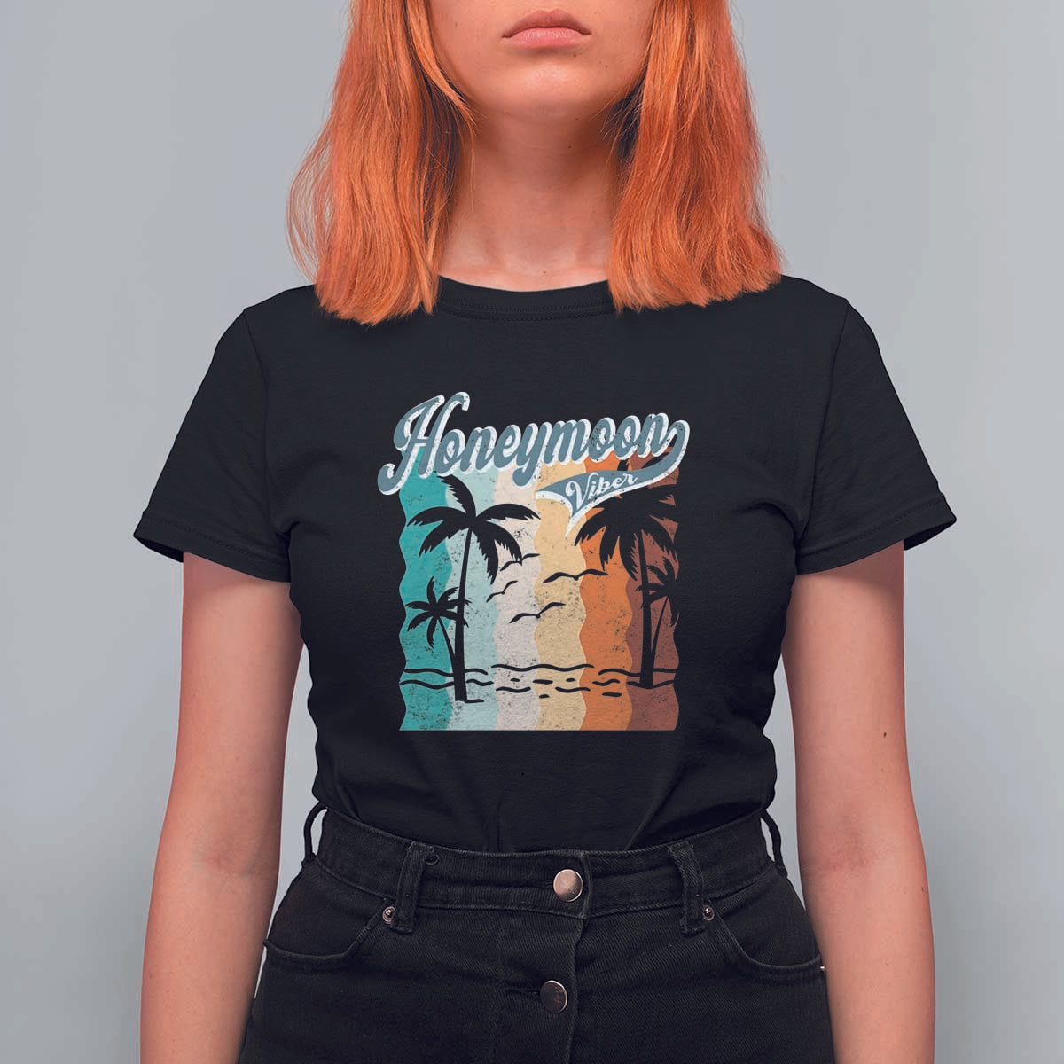 Honeymoon Vibe T Shirt For Women Beach Trip Married Couple Matching - Wonder Print Shop