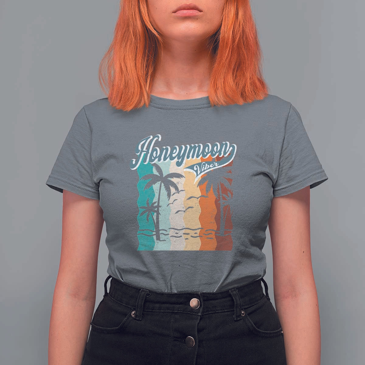 Honeymoon Vibe T Shirt For Women Beach Trip Married Couple Matching - Wonder Print Shop