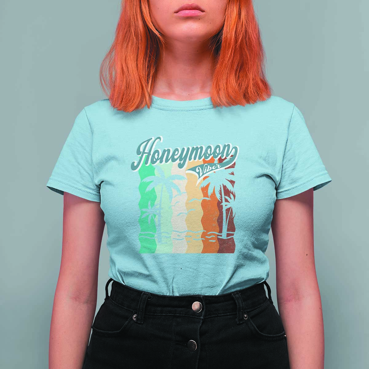 Honeymoon Vibe T Shirt For Women Beach Trip Married Couple Matching - Wonder Print Shop