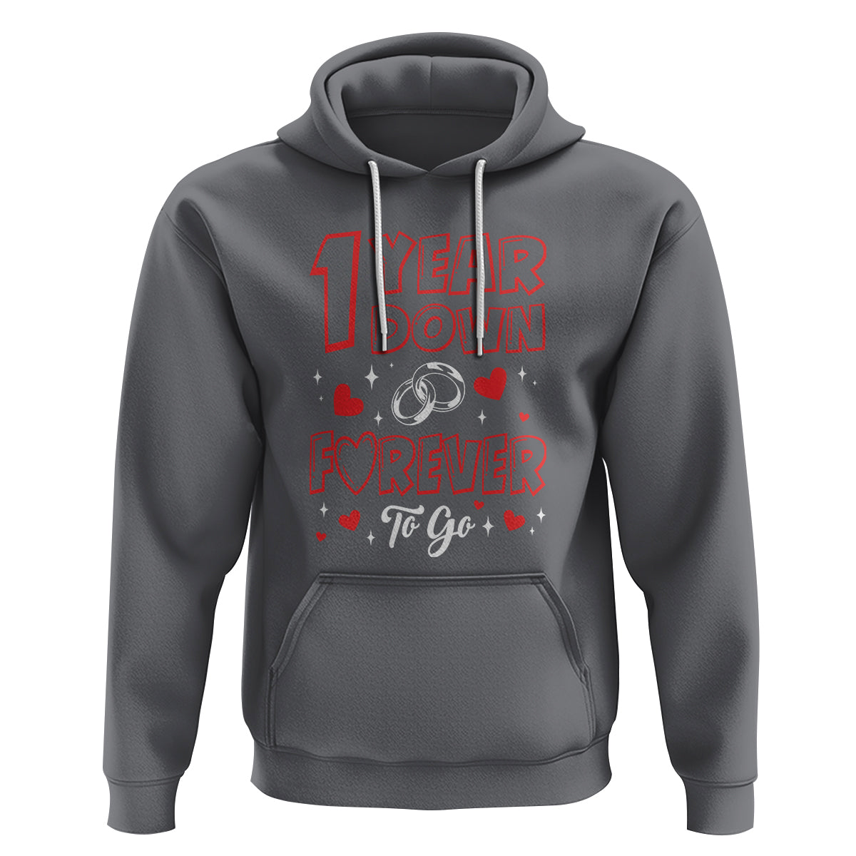 1st Wedding Anniversary Hoodie 1 Year Down Forever To Go Marriage Couple - Wonder Print Shop