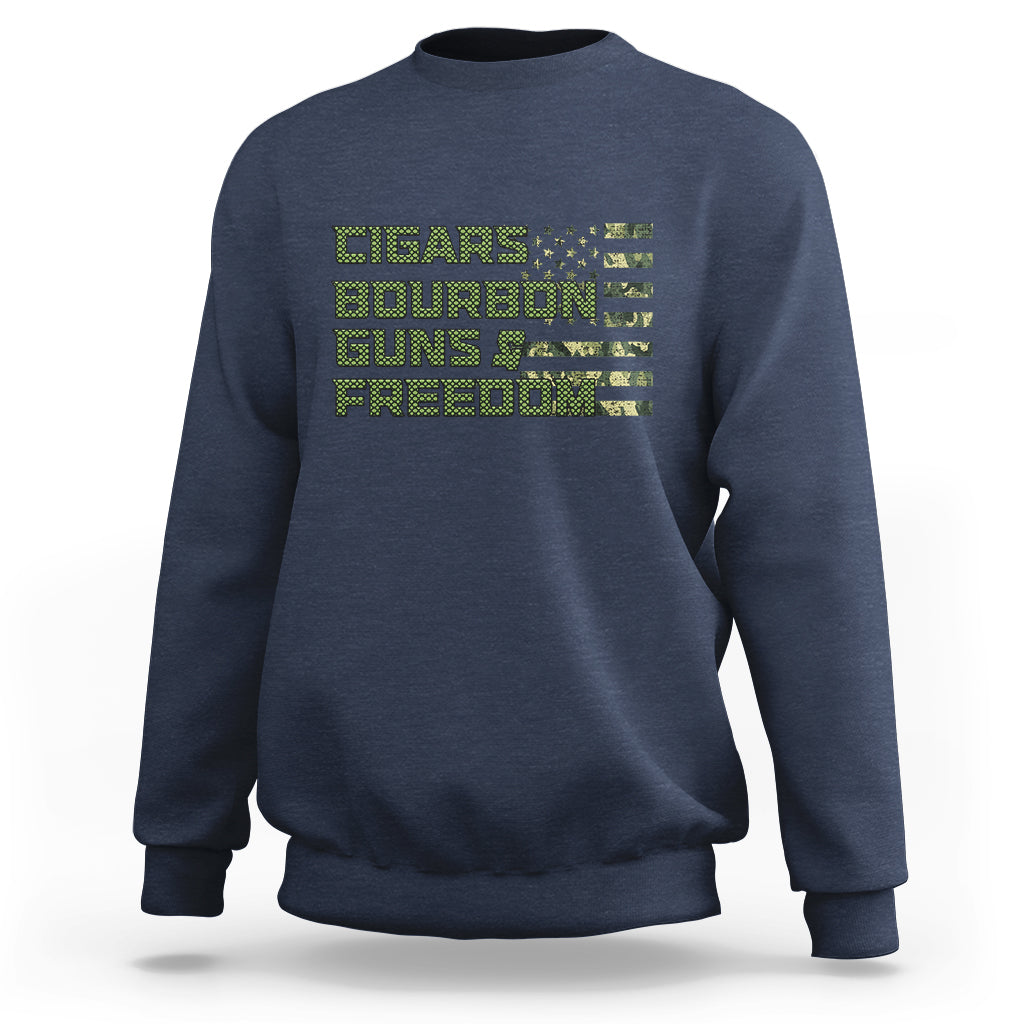 Cigars Bourbon Guns Freedom American Flag Sweatshirt - Wonder Print Shop