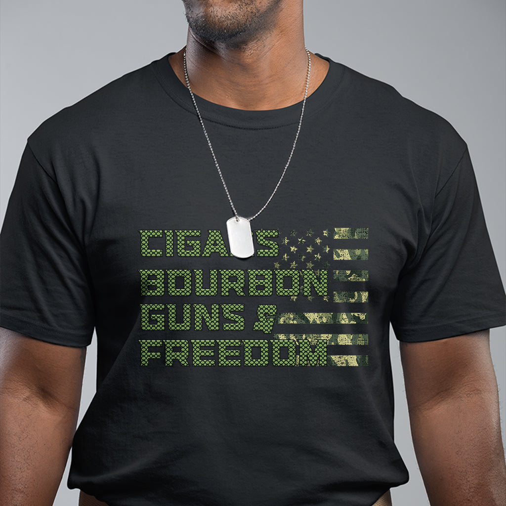 Cigars Bourbon Guns Freedom American Flag T Shirt - Wonder Print Shop