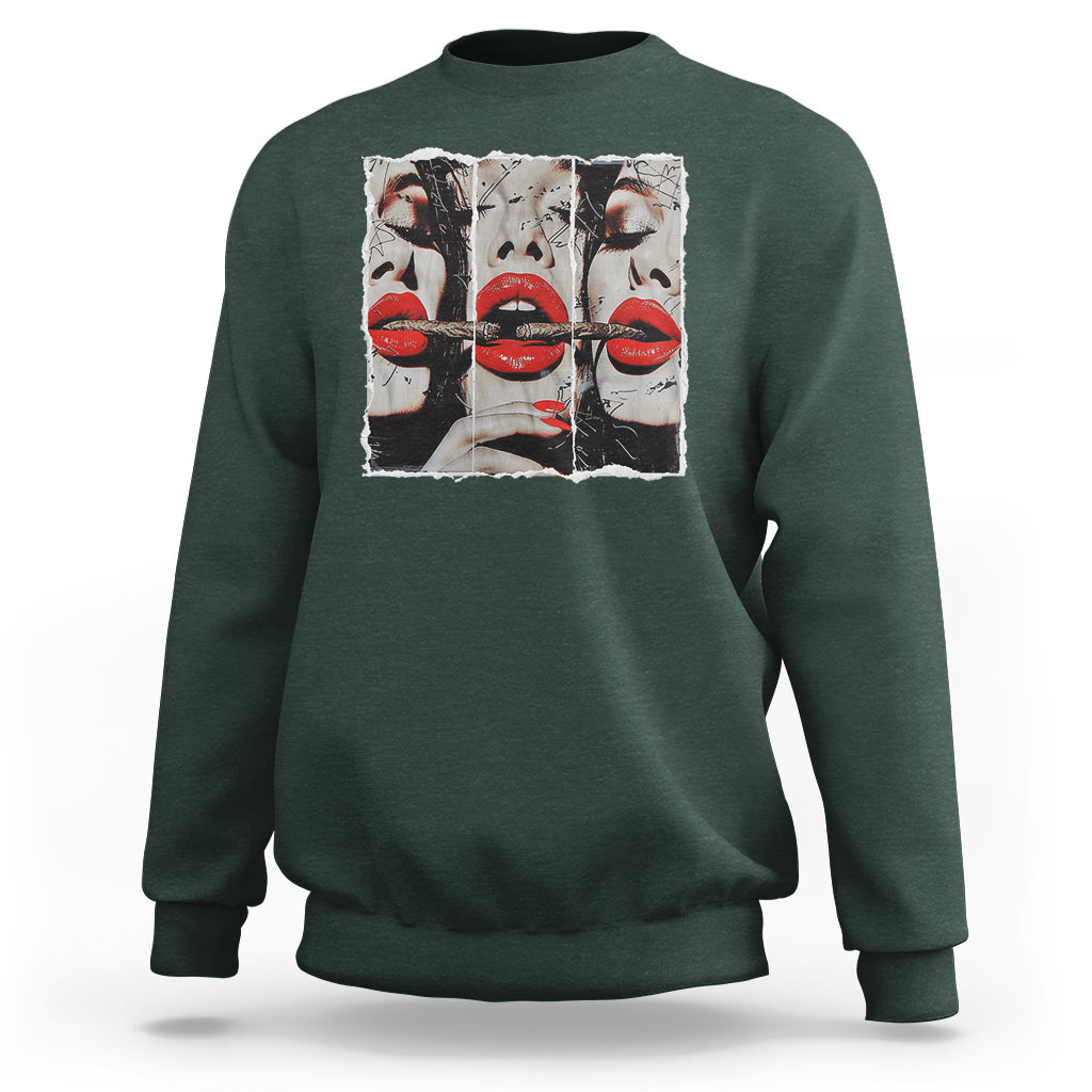 Cigar Lover Sweatshirt Roll It Lick It Smoke It Pretty Lady Smoking Smoker - Wonder Print Shop