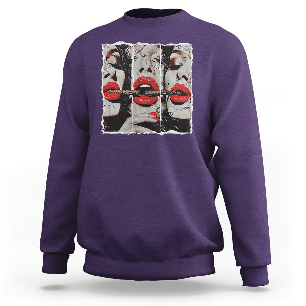 Cigar Lover Sweatshirt Roll It Lick It Smoke It Pretty Lady Smoking Smoker - Wonder Print Shop