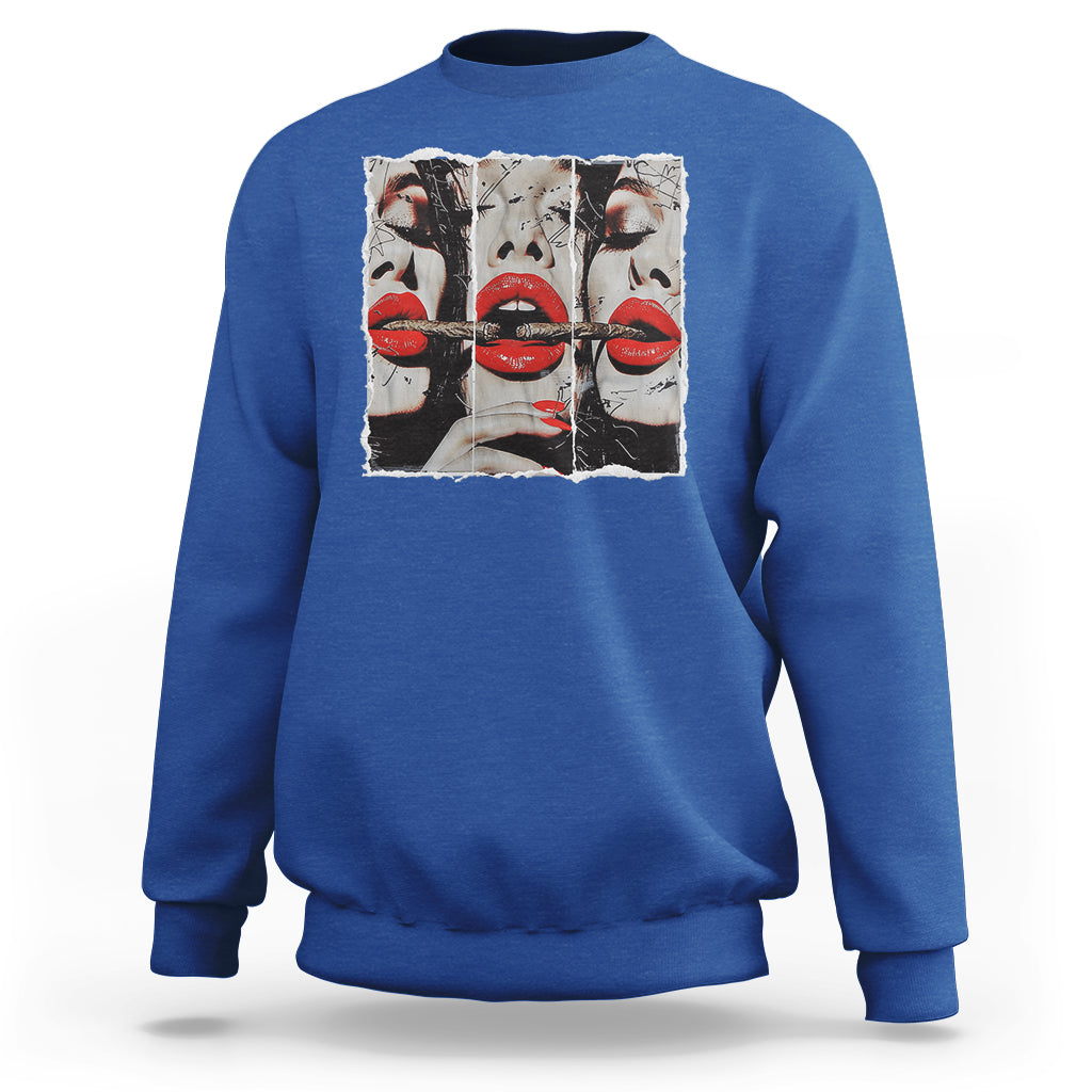 Cigar Lover Sweatshirt Roll It Lick It Smoke It Pretty Lady Smoking Smoker - Wonder Print Shop