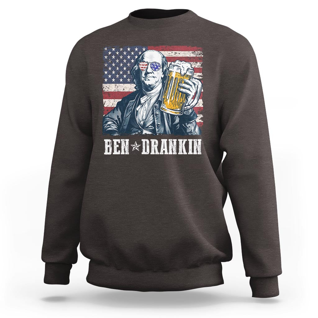 Funny 4th Of July Drinking Sweatshirt Ben Drankin Benjamin Franklin Patriotic Party - Wonder Print Shop