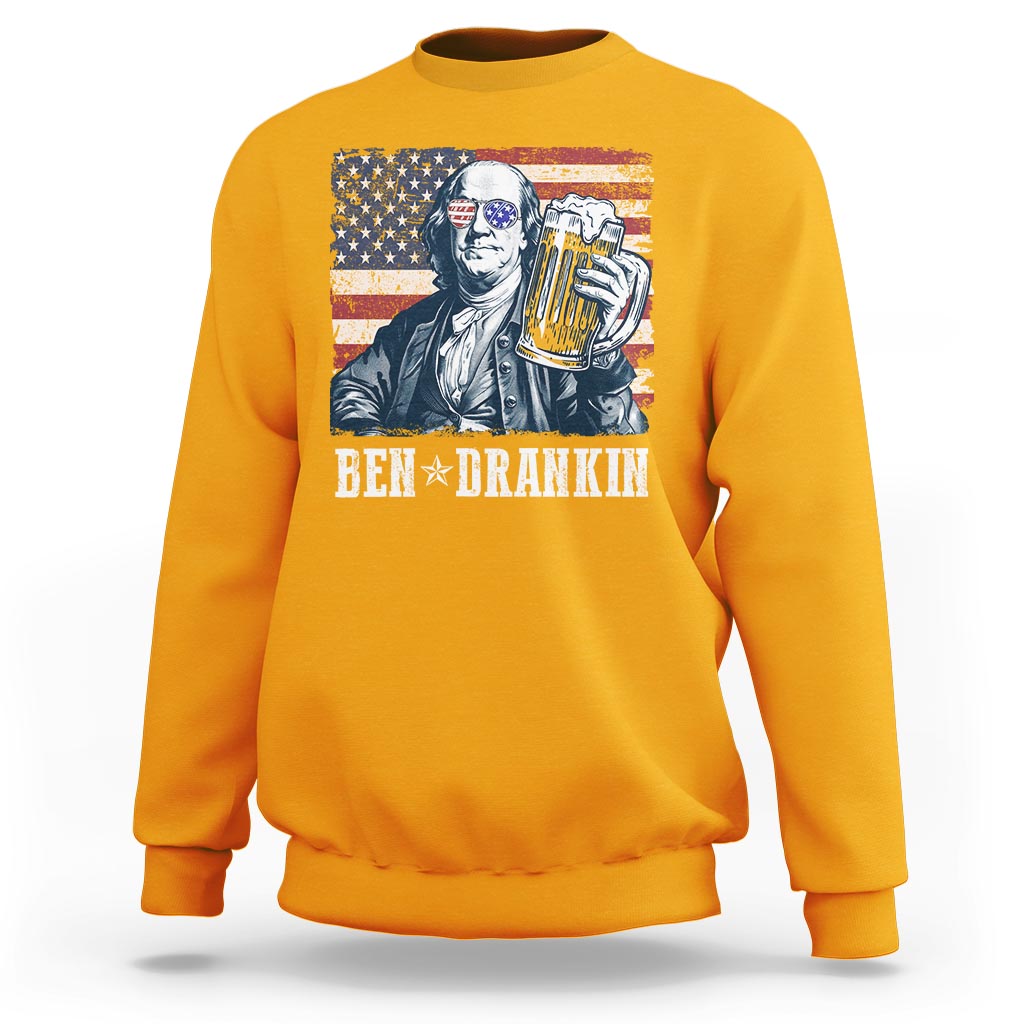 Funny 4th Of July Drinking Sweatshirt Ben Drankin Benjamin Franklin Patriotic Party - Wonder Print Shop