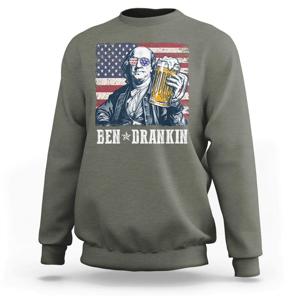 Funny 4th Of July Drinking Sweatshirt Ben Drankin Benjamin Franklin Patriotic Party - Wonder Print Shop