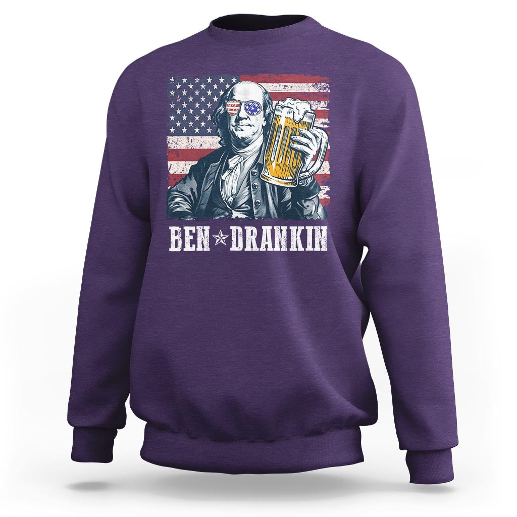 Funny 4th Of July Drinking Sweatshirt Ben Drankin Benjamin Franklin Patriotic Party - Wonder Print Shop