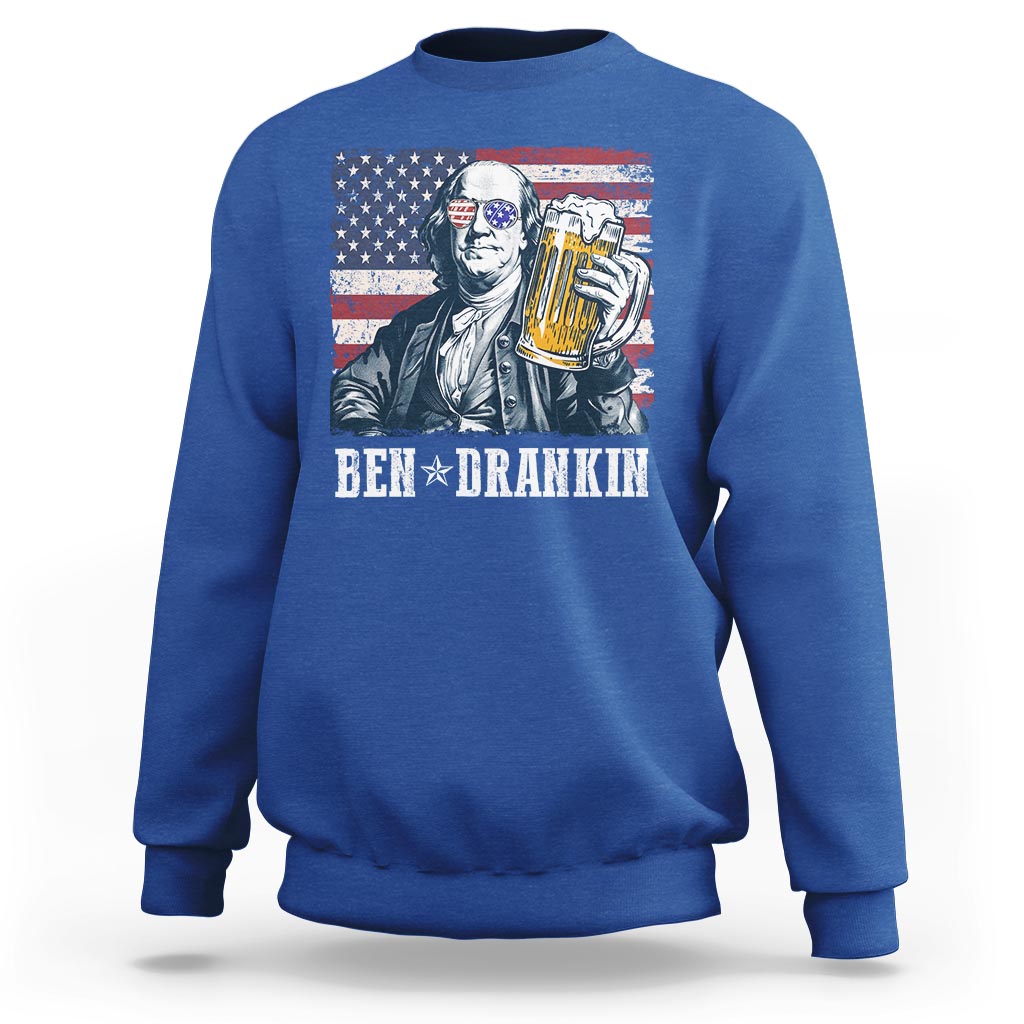 Funny 4th Of July Drinking Sweatshirt Ben Drankin Benjamin Franklin Patriotic Party - Wonder Print Shop
