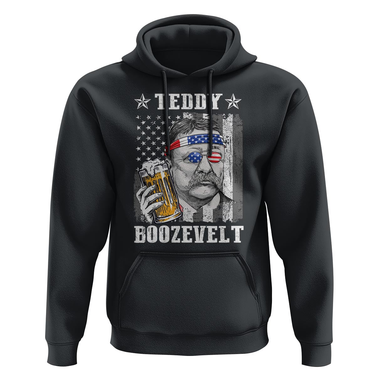 Funny 4th Of July Drinking Hoodie Teddy Boozevelt Theodore Roosevelt Patriotic Party - Wonder Print Shop