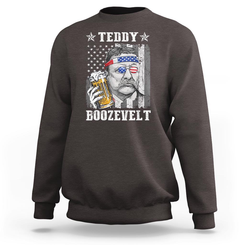 Funny 4th Of July Drinking Sweatshirt Teddy Boozevelt Theodore Roosevelt Patriotic Party - Wonder Print Shop