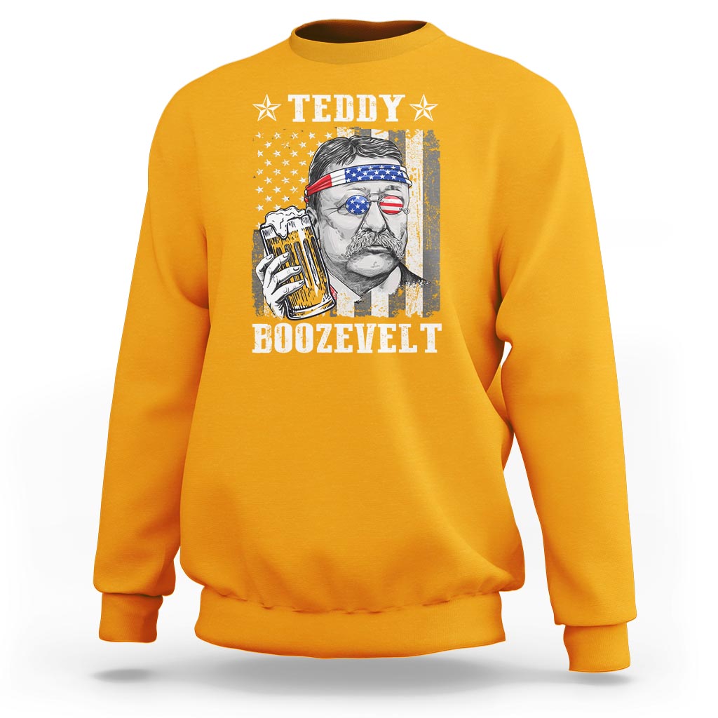Funny 4th Of July Drinking Sweatshirt Teddy Boozevelt Theodore Roosevelt Patriotic Party - Wonder Print Shop