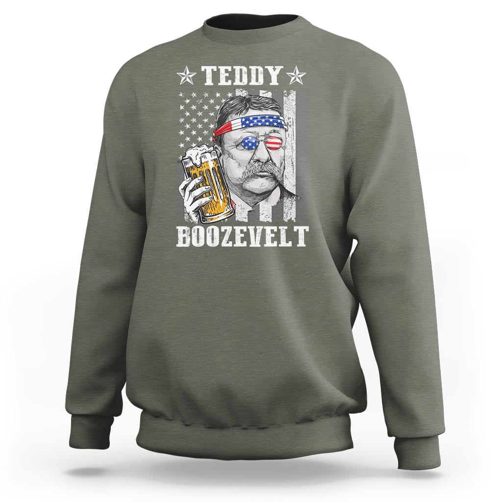 Funny 4th Of July Drinking Sweatshirt Teddy Boozevelt Theodore Roosevelt Patriotic Party - Wonder Print Shop