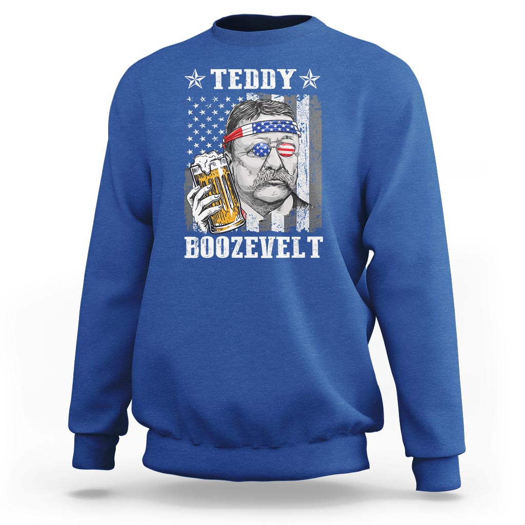 Funny 4th Of July Drinking Sweatshirt Teddy Boozevelt Theodore Roosevelt Patriotic Party - Wonder Print Shop