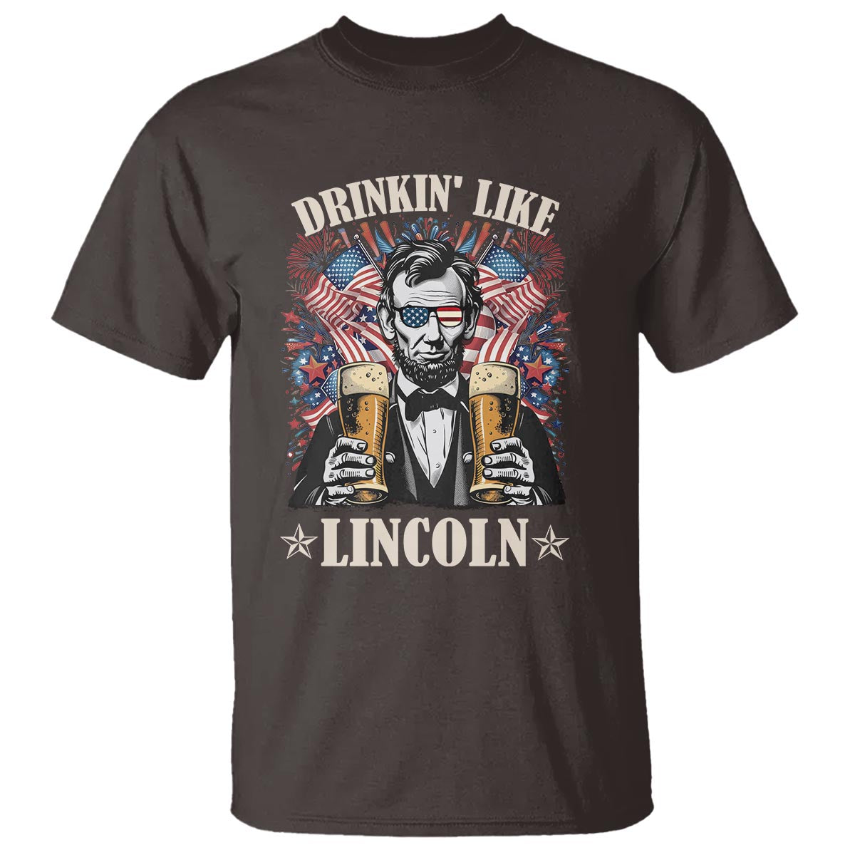 Funny 4th Of July T Shirt Drinking Like Lincoln Patriotic Party - Wonder Print Shop