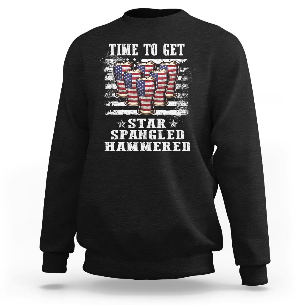 Funny 4th Of July Drinking Sweatshirt Time To Get Star Spangled Hammered Patriotic Party - Wonder Print Shop