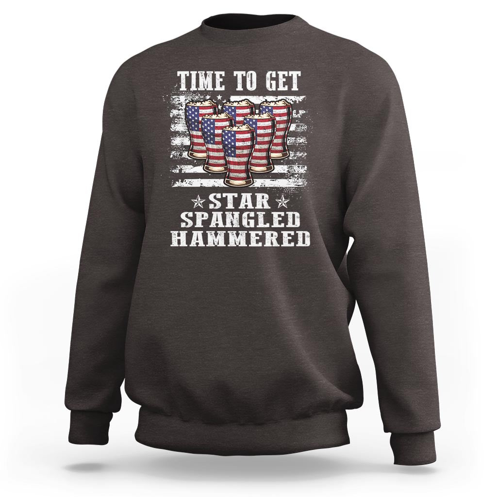 Funny 4th Of July Drinking Sweatshirt Time To Get Star Spangled Hammered Patriotic Party - Wonder Print Shop