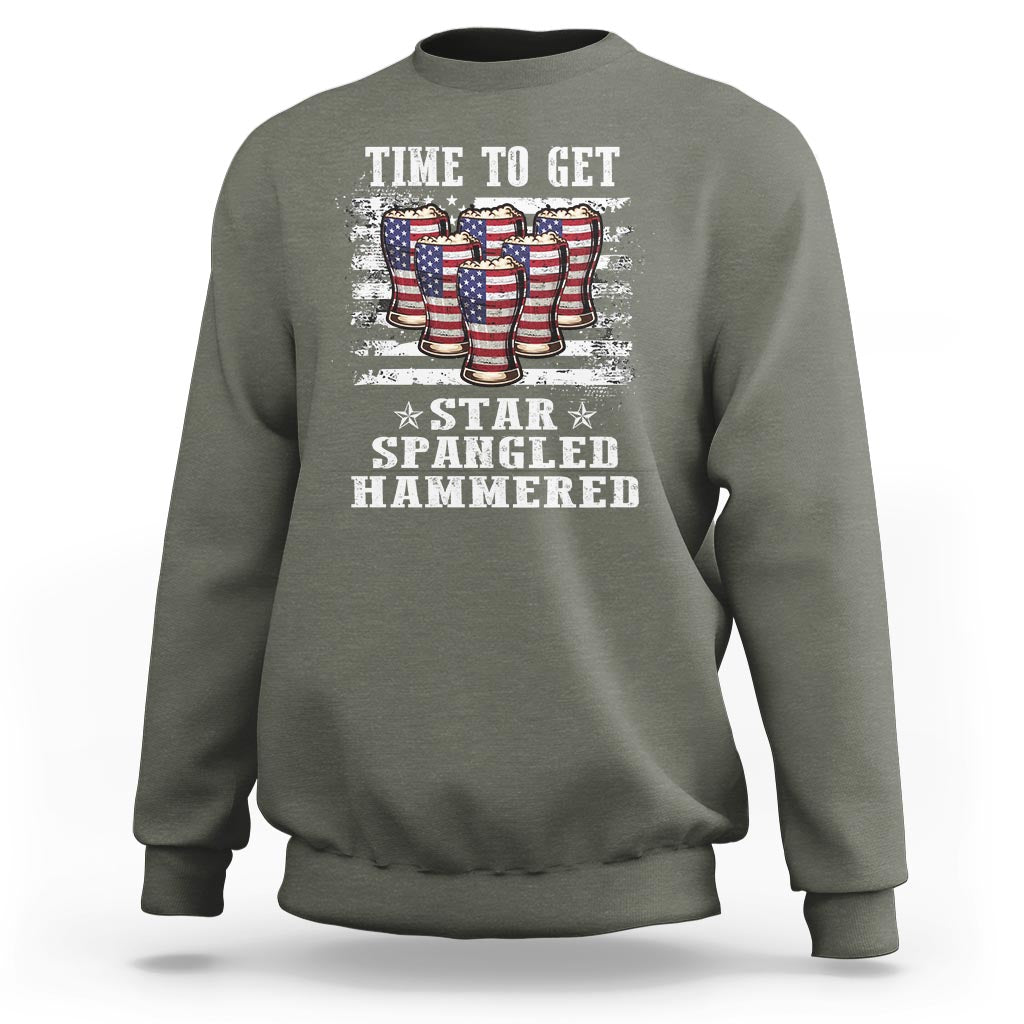 Funny 4th Of July Drinking Sweatshirt Time To Get Star Spangled Hammered Patriotic Party - Wonder Print Shop