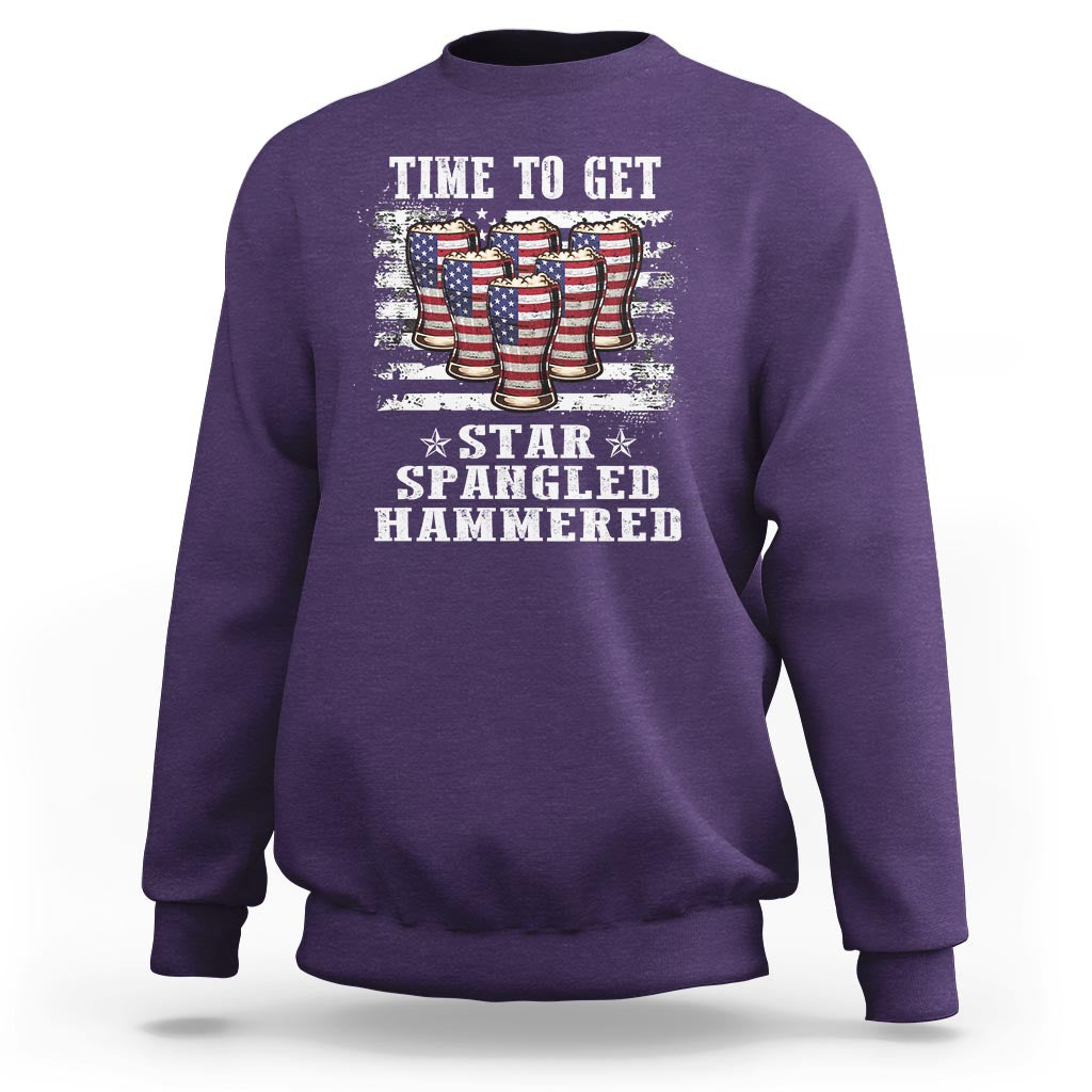 Funny 4th Of July Drinking Sweatshirt Time To Get Star Spangled Hammered Patriotic Party - Wonder Print Shop