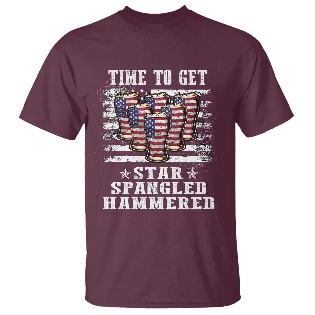 Funny 4th Of July Drinking T Shirt Time To Get Star Spangled Hammered Patriotic Party - Wonder Print Shop