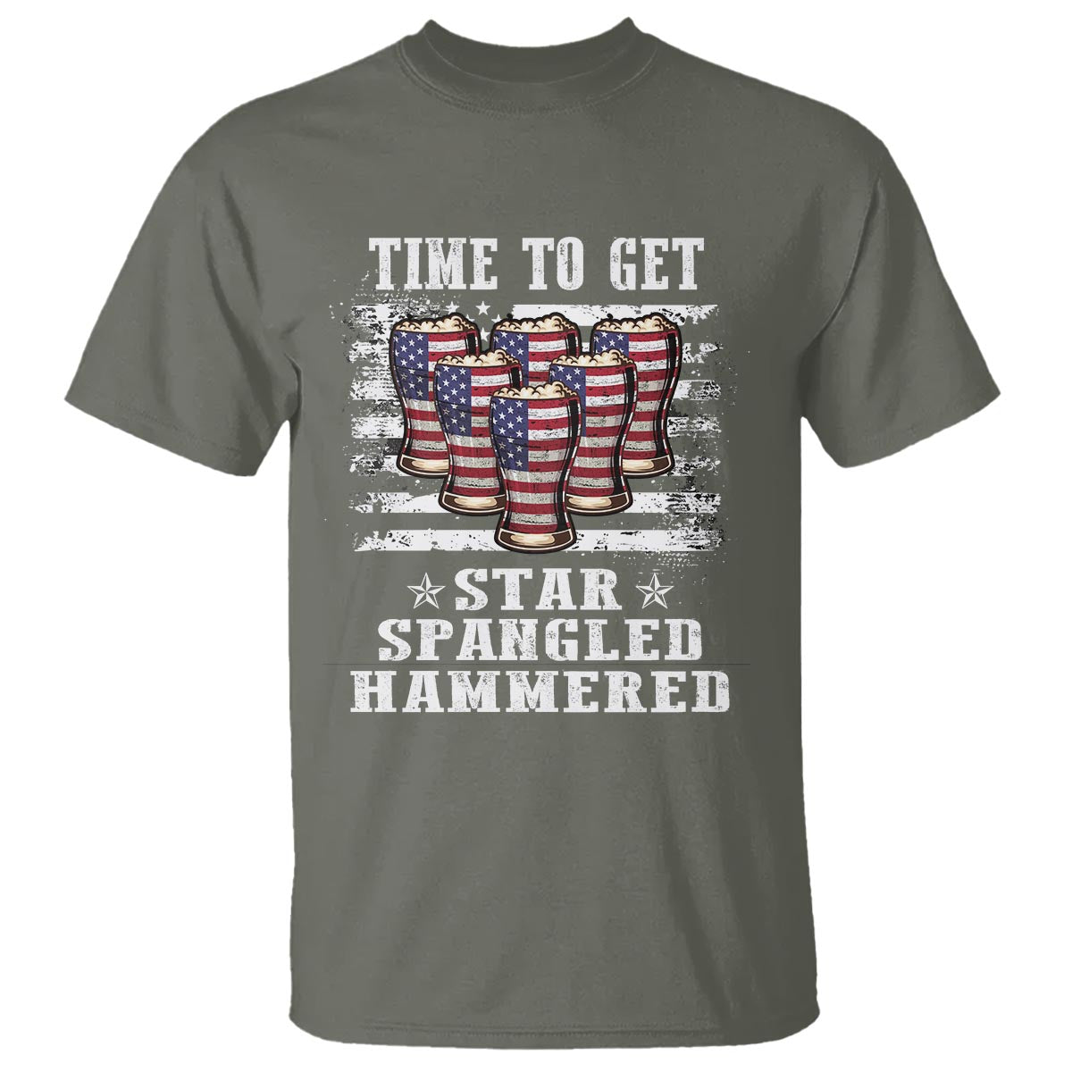Funny 4th Of July Drinking T Shirt Time To Get Star Spangled Hammered Patriotic Party - Wonder Print Shop