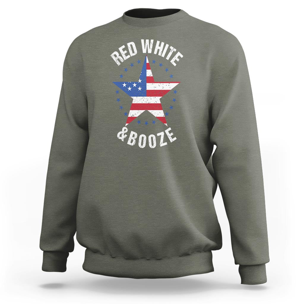 Funny 4th Of July Drinking Sweatshirt Red White And Booze Patriotic Party - Wonder Print Shop