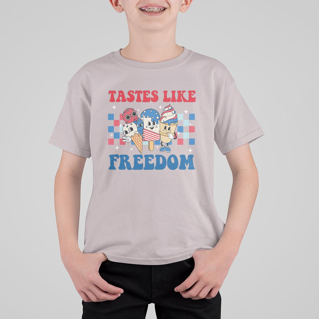 Funny 4th Of July T Shirt For Kid Tastes Like Freedom American Ice Cream - Wonder Print Shop
