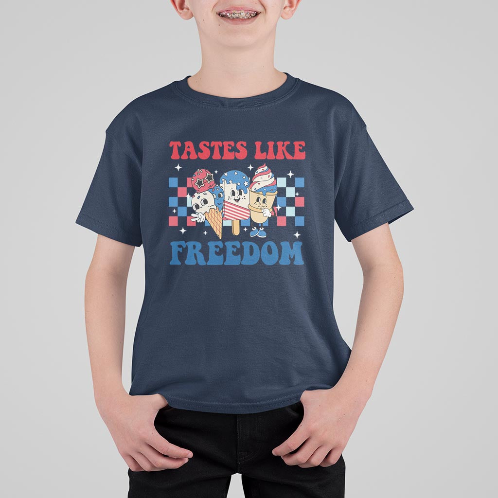 Funny 4th Of July T Shirt For Kid Tastes Like Freedom American Ice Cream - Wonder Print Shop