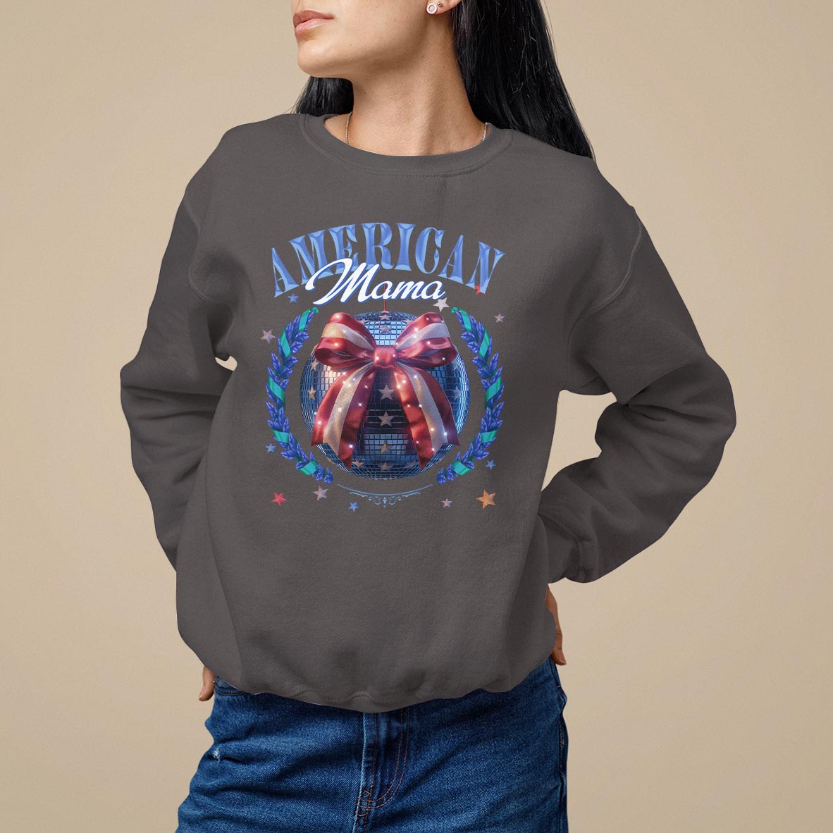 American Mama Sweatshirt Coquette Disco Ball 4th Of July - Wonder Print Shop