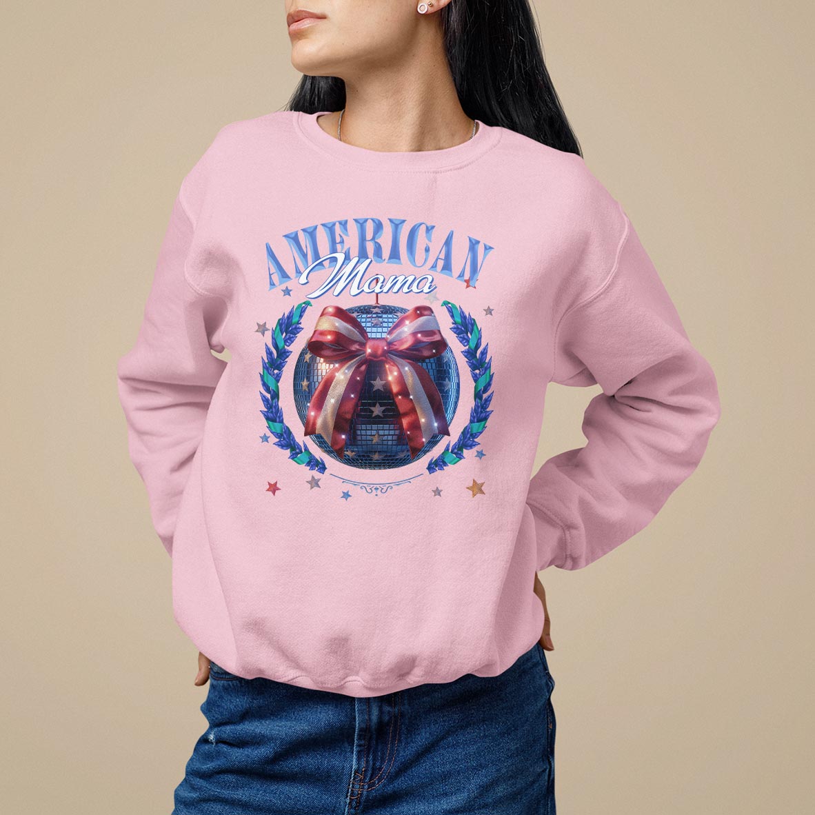 American Mama Sweatshirt Coquette Disco Ball 4th Of July - Wonder Print Shop