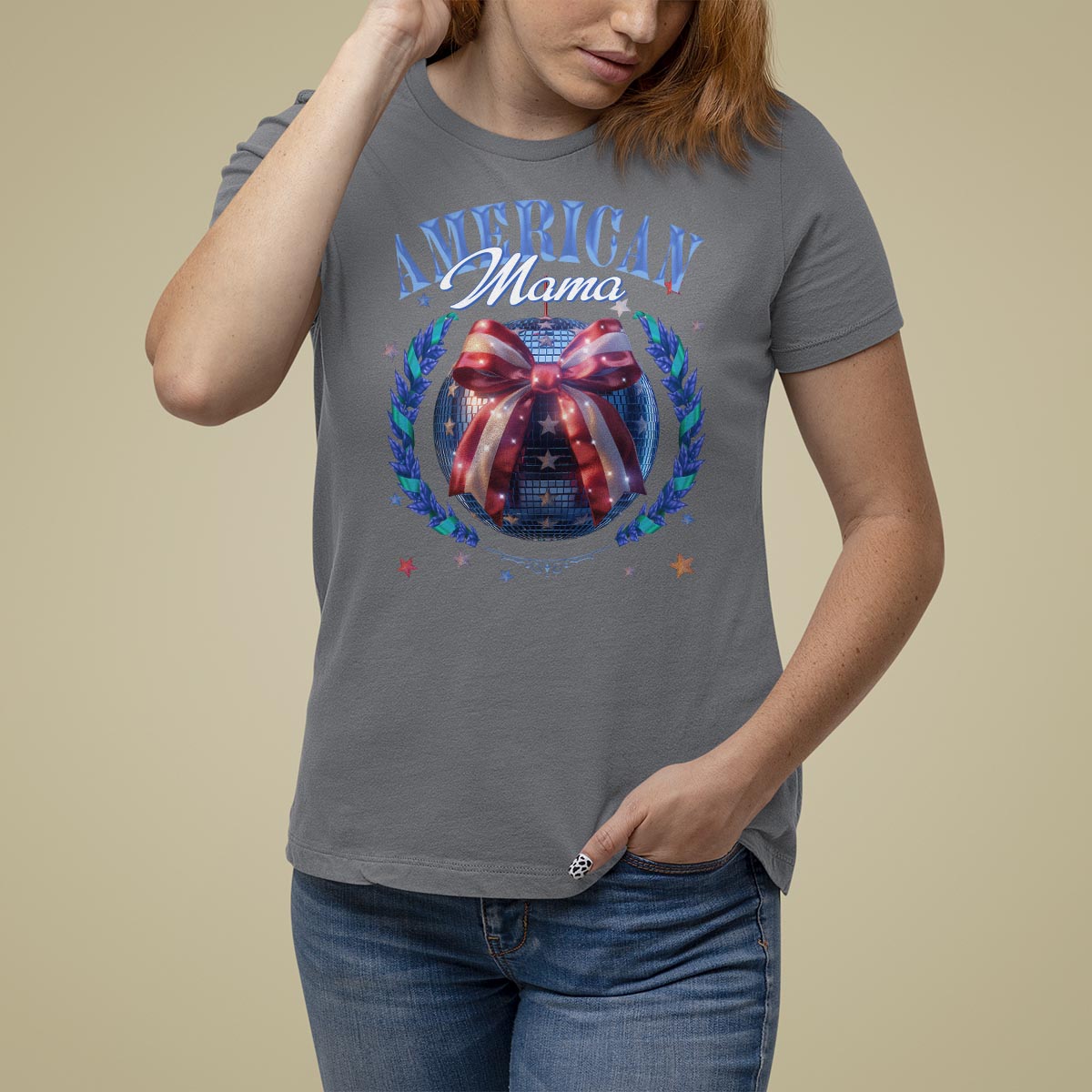 American Mama T Shirt For Women Coquette Disco Ball 4th Of July - Wonder Print Shop