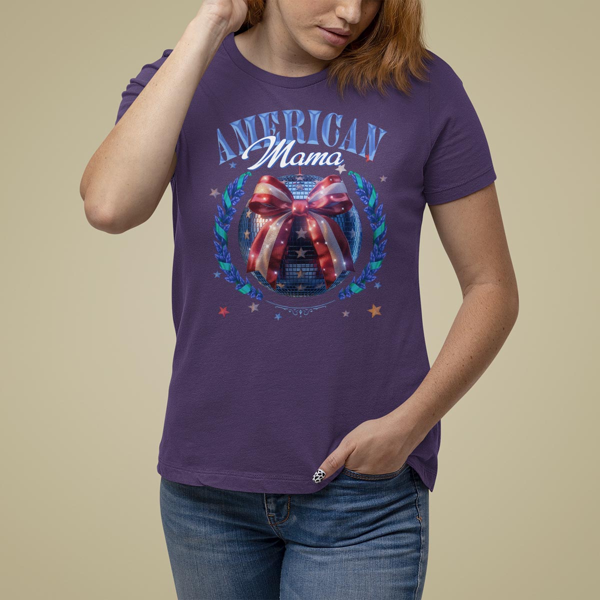 American Mama T Shirt For Women Coquette Disco Ball 4th Of July - Wonder Print Shop